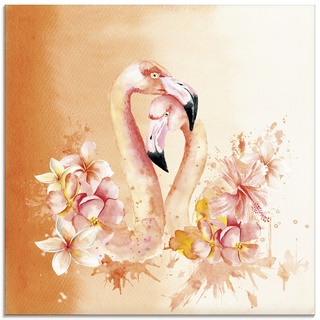 Glasbild ARTLAND "Orange Flamingo in Love- Illustration" Bilder Gr. B/H: 50 cm x 50 cm, Glasbild Vögel quadratisch, 1 St., orange Glasbilder