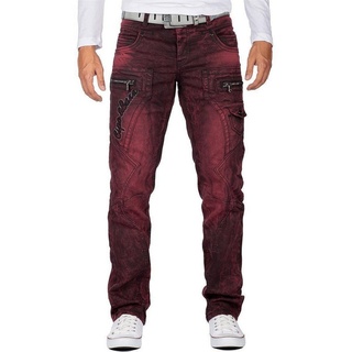 Cipo & Baxx 5-Pocket-Jeans Hose BA-CD296 (1-tlg) mit Reißverschlüssen und Verzierungen rot 40