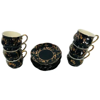 Schatzkiste1 Kaffeeservice Espressotassen Gold Espressoset für 6 Personen Porzellan, 6 Personen, 12 Teile für 6 Personen schwarz