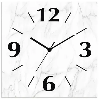 ARTLAND Wanddeko Wanduhr ohne Tickgeräusche Alu Funkuhr 30x30 cm Quadratisch Lautlos analoge Funkuhr, 4 Ziffern 30x30 cm Weiße Marmor Stein Optik U1RF