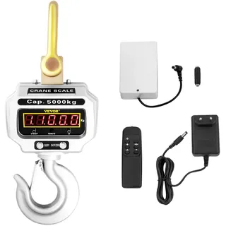 Vevor Wildwaage Digital 5 000 KG, Hängewaage Digital mit Hohe Genauigkeit, Elektronische Kranwaage Hängewaage Digitale Haken, Mini tragbare Hängewaage mit LCD Anzeige für Reisen Koffer, Fischerei