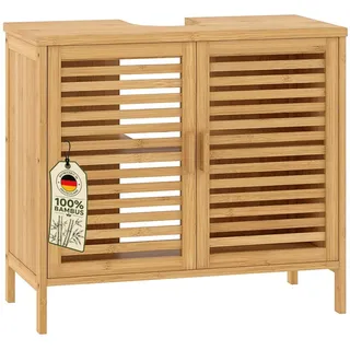 Bellamio Waschbeckenunterschrank Newa, Badezimmerschrank mit zwei Ablagefächern (mit Flügeltüren, 1-St) aus natürlichem Bambus, robst und langlebig braun