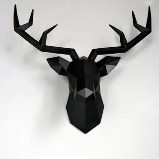 Hirschkopf wanddeko,hirschkopf,hirschgeweih deko,Rotwild-Kopf-Dekoration Wandbehang,Tierkopf,geometrisches Hirschgeweih,3D Wanddekorationen,Hirschkopf Geweih Wanddekoration Deko Skulptur(Black,Small)