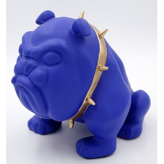 Casa Padrino Luxus Deko Figur Hund Bulldogge mit Halskette Blau / Gold H. 55 cm - Kunstharz Deko Skulptur - Wohnzimmer Deko - Luxus Deko Tierfigur