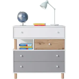 beautysofa Kommode Figo 90 x 90 x 40 cm Braun/Grau/Weiß