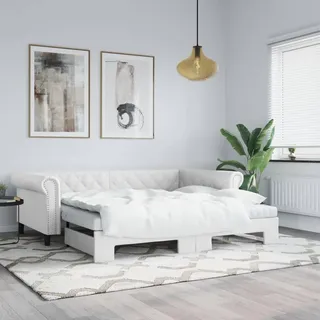 Homgoday Tagesbett Ausziehbar Schlafsofa Ausziehbett Ausziehsofa Schlafbett Bettsofa Schlafcouch Sofa Couch Sofabett Gästebett Bettcouch für Wohnzimmer Gästezimmer Weiß 90x200 cm Kunstleder