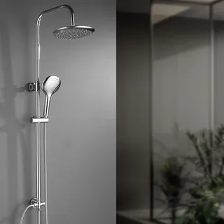 Ronvie Regendusche Chrom ohne Armatur, 23cm Regendusche Duschkopf | Rund 3 Strahlarten Duschkopf, Duschsystem ohne Armatur Höhenverstellbar Duschstange von 79-128cm für badewanne kabine