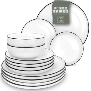 Geschirrset 12 Personen Scandi Style - Premium Porzellan weiß 36 Teile - Geschirr Set für Spülmaschine und Mikrowelle - Tafelservice, Schüssel- und Teller Set - Stilvolles Essgeschirr, Geschirr