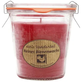 Bienenwachskerze im Weckglas, 100% reines Bienenwachs, Dunkelrot, KERZENFARM HAHN, 93/90 mm, 290 ml, Brenndauer ca. 36h
