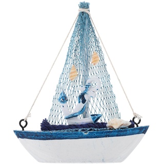 VOSAREA Holz Segelboote Modell mit Fischernetz Anker Muschel Nautische Maritime Deko Home Ornament Tisch Deko
