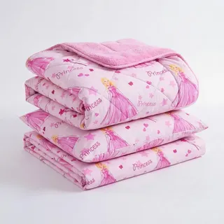 Prinzessin gemustert Doppelseitiges Wellsoft-Schlafset mit Einzelbettlaken (Steppdecke+Laken+Kissenbezug) - Rosa