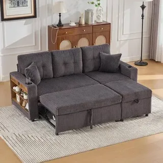 Cordo Schlafsofa mit Bettkasten, 3-Sitzer Schlafsessel mit Ausziehbett, Inkl. USB-C, LED-Beleuchtung, Getränkehaltern, Sofa für Gästezimmer & klein