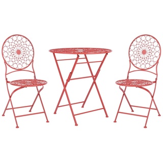 Garten Bistro Set Rot Eisen Faltbar mit 2 Stühlen und Tisch für den Außenbereich UV-Rostbeständigkeit französischer Retro-Stil