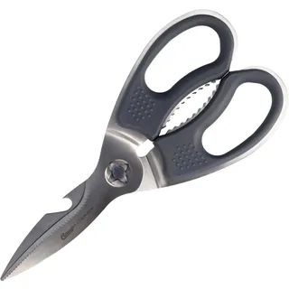 Clauss Küchenschere TITAN Nitrid beschichtet Grau | Softgrip Haushaltsschere mit mikrogezahnten Klingen | Extraharte & demontierbare Klingen | Geflügelschere, Kräuterschere, Pizza Schere | CL-18871 00