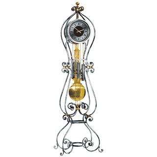 Casa Padrino Luxus Barock Standuhr Silber / Gold - Prunkvolle Schmiedeeisen Pendeluhr im Barockstil - Barock Interior - Barock Standuhren - Luxus Qualität - Made in Italy