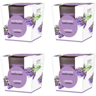 pajoma® Duftkerze 4er Set, Lavendel - im satinierten Glas | 4x 120g Wachsgewicht, Brenndauer: 25 Stunden, in edler Geschenkverpackung | Premium Qualität