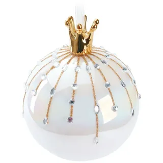 BRUBAKER Weihnachtsbaumkugel Premium Weihnachtskugel in Perlmutt Farbe - 10 cm Baumkugel aus Glas (1 St), Handarbeit - Christbaumschmuck mit Porzellan Figur Schwan oder Krone bunt