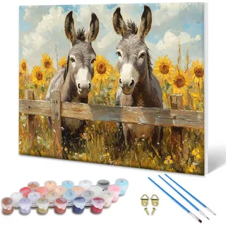 Malen nach Zahlen Esel, Malen nach Zahlen Erwachsene Tier, Paint by Numbers Kreativ Set für Erwachsene, DIY Ölgemälde Leinwand Kunst Bastelset für Geschenke und Zimmer Wanddeko 80x60 cm, Rahmenlos K-9