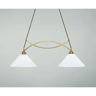 Licht-Erlebnisse Hängelampe Messing Glas in Berliner Messing Weiß Esstisch Wohnzimmer L:96 cm E27 2-flammig blendarm Jugendstil lange XXL Pendelleuchte Esszimmer