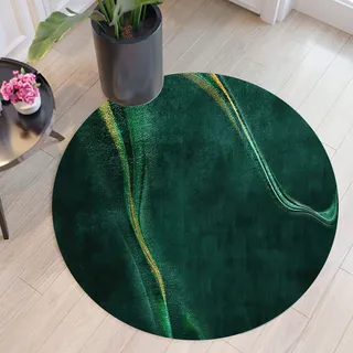 Rug-QJDDUP Kurzflor Teppich Rund,Art Deco, Grün, Dark Green, Round Diameter 120 cm, Teppiche Modern Designer fürs Wohnzimmer, Esszimmer, Küche und Flure, antirutsch Waschbar