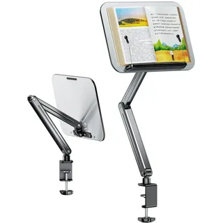 SEAFRONT Desktop-Buchständer, Aluminium-Kunststoffplatte, um 360° Drehbarer Lehrbuchhalter, Einstellbare Höhe und Winkel Zum Lesen Im Bett, Geeignet für 14-17,3-Zoll-Geräte
