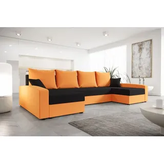 Roe Furniture | Ecksofa - 301 cm - U-Form - CHIEVO U - Orange und Schwarz - Schlafsofa mit Stauraum - Modernes Design - Sofabett - Couch - Orange/Schwarz