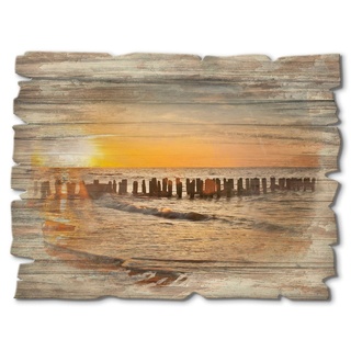Artland Holzbild Schöner Sonnenuntergang am Strand, Strand (1 St) orange