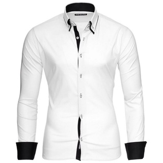 Reslad Langarmhemd Reslad Herren Langarm Hemd Alabama RS-7050 Doppelkragen Kontrast Männer Hemden schwarz|weiß XL