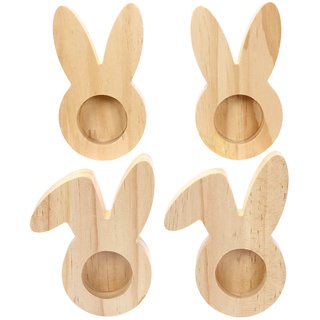 Papierdrachen 4 Eierbecher aus Holz - Hochwertige Oster Dekoration - perfekt für Brunch und Frühstück - Tischdekoration zu Ostern - Hasen Motiv - Set 2