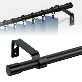 Gardinenstange, 300 cm Gardinenstange Schwarz, Wandmontage Schwarze Matt Gardinenstangen Set, Metall 16mm Durchmesser Gardinenstangen 3m Lang