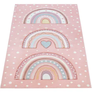 Kinderteppich PACO HOME "Cosmo 964" Teppiche Gr. B/L: 120 cm x 170 cm, 16 mm, 1 St., rosa Kinder Kinderzimmerteppiche Spielteppich, Kurzflor 3D-Effekt, gepunktet, Motiv Regenbogen