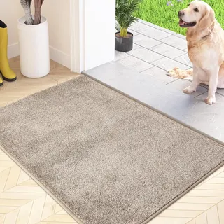 Staubfangende Fußmatte, Rutschfeste Bodenmatte, Maschinenwaschbar, Eingangsmatte Mit Weichen, Saugfähigen Mikrofasern Für Hunde, Für Eingangsbereich, Tür Und Flur, Beige, 50 X 80 Cm