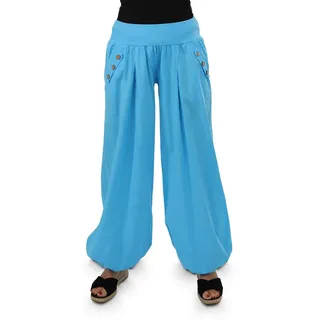 malito more than fashion Haremshose malito Damen Pumphose mit Holzzierknöpfen 23245H Pumphose Sommerhose locker und luftig Einheitsgröße blau