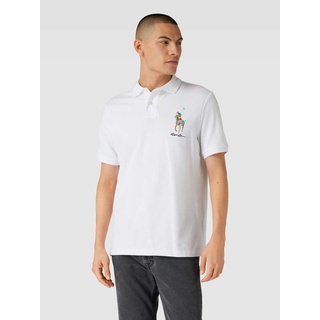 Classic Fit Poloshirt mit Label-Stitching, Weiss, S