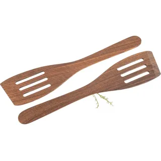 Holz Frank Pfannenwender Holz Pfannenwender gebogen mit Schlitzen aus Nussbaum geölt - 2er Set beige