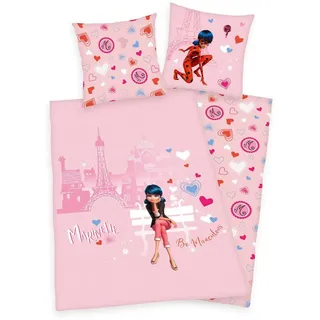 Herding Kinderbettwäsche Mädchen Flanell Bettwäsche Miraculous Ladybug Love Paris rosa Biber, 2 teilig, Langlebig rosa