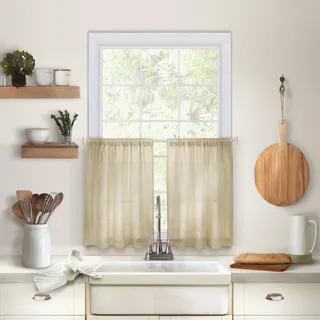 Elrene Fenster-Vorhang 026865775327 - mit Hohlsaum - für Gardinenstangen - Gardine für die Küche, Textil, leinen, 76 x 61 cm (30 x 24 Zoll)