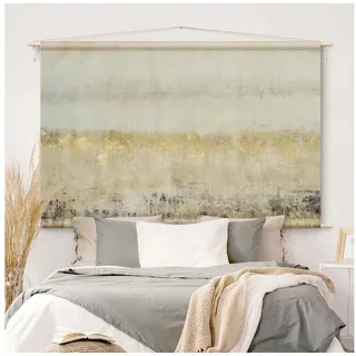Bilderdepot24 Wandteppich modern Abstrakt Goldene Farbfelder I weiss, rechteckig, Höhe: 2.6 mm, großes Wandbild aus Natur-Baumwolle Wandbehang Stoffbild Tuch Wollseil weiß