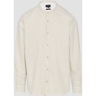 QS - Regular Fit: Stehkragenhemd aus gestreiftem Oxford, Herren, beige|weiß, M
