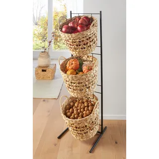 Dekoleidenschaft Metall Korbständer inkl. 3 Körbe aus Wasserhyazinthe, Verkaufsständer, Obstkorb, Gemüsekorb, Warenständer, Präsentationskorb