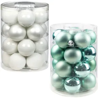 Inge Glas Magic 40 Weihnachtskugeln im Set | Echtglas-Christbaumkugeln in besonderen Farben | Hochwertiger Christbaumschmuck (Frosty Mornings | Mint mit weiß)