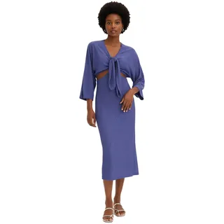 stylisches Damen Midi-Kleid mit Cut-Outs Herbst-Kleid 3/4 Arm 938352 Blau - 44/46