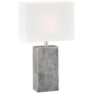 FISCHER & HONSEL LED Nachttischlampe Metallfuß Antik Design, 50cm groß, LED wechselbar, Warmweiß, Tischlampen-Fuß Silber & Lampenschirm Leinen-Stoff, E27 LED dimmbar silberfarben
