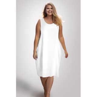 PEKIVESSA Sommerkleid Ärmelloses Leinenkleid O-Form Rundhals (1-tlg) breite Träger weiß