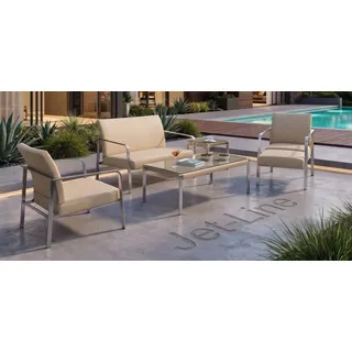 Gartenset Outdoor Lounge APHRODITE Garten Möbel Edelstahl Polster Set creme