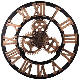 Wanduhr, Retro-Zahnrad-Wanduhren mit 3D-römischen Ziffern für Wohnzimmer, Restaurant, Bar, Café, Dekoration, batteriebetriebene Uhr (30,5 cm, Kupfer)