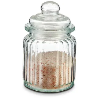 KHG Bonbonglas 12 cm Höhe, Kapazität 250 ml, mit Deckel, Candy Bar Glas luftdicht, Vorratsglas Süßigkeiten, Bonbons & Cookies, Küchenglas geriffelt mit Knopfgriff