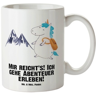 Mr. & Mrs. Panda Tasse Einhorn Bergsteiger - Weiß - Geschenk, Einhorn Deko, Große Tasse, Jum, XL Tasse Keramik weiß