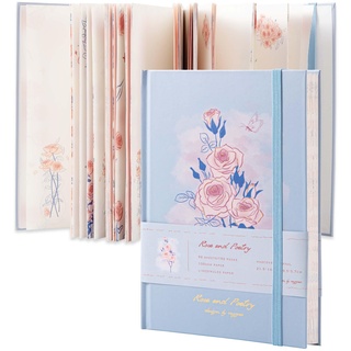 MGGAO Blaues personalisiertes Schmetterlings-Tagebuch, Rosen-Tagebuch zum Schreiben, mit wunderschönem Blankopapier, A5-Hardcover-Notizbuch für Erinnerungen, Skizzen, Männer, Frauen, Mädchen
