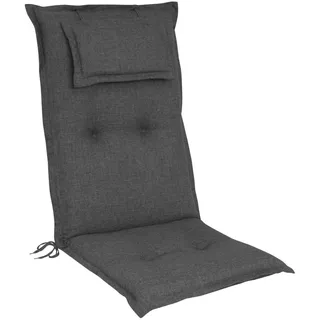 elGiga Hochlehner-Auflage 1-Stück Classic Anthrazit 120 x 50 x 8 cm für Gartenstuhl, mit Kopfpolster, hochwertig, waschbar und pflegeleicht